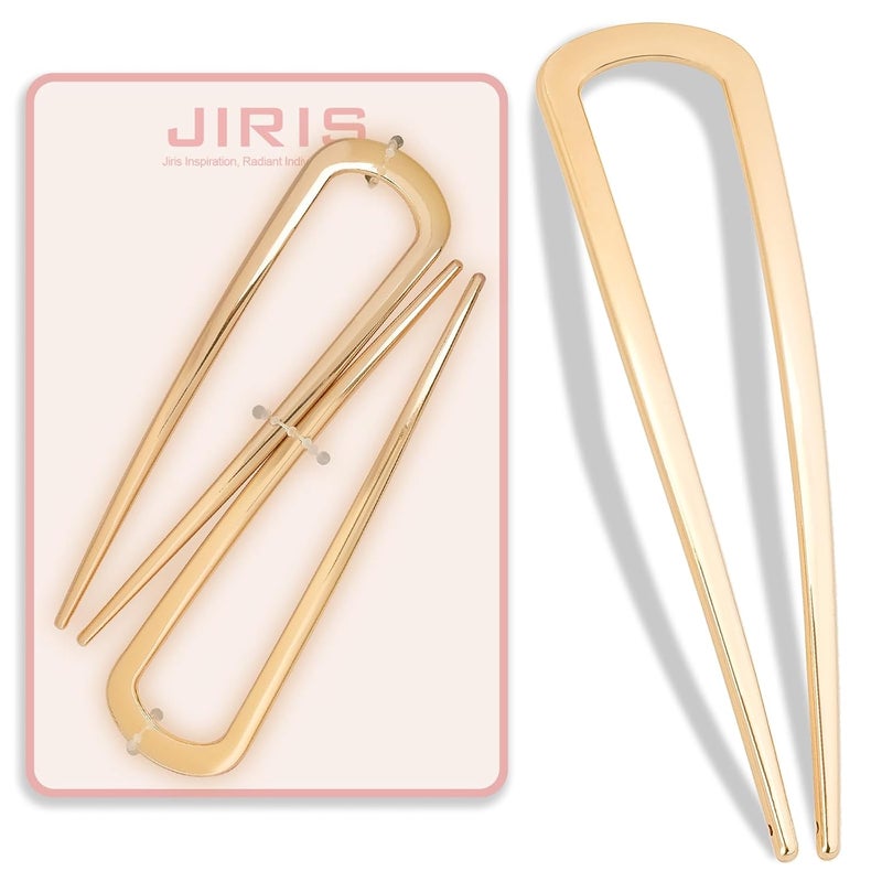 JIRIS 2PCS 5.5Inch French Hair Pins Large U-Shaped Pins for Women and Girls Fashion Metal Hair Pin French Twist Hair Pins for Buns, Updos,Stylish and Functional(set3-gold) - Image 1